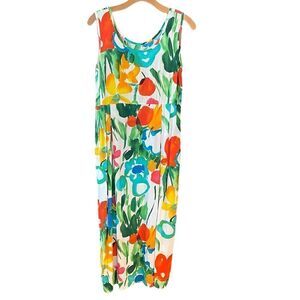 Jams World Sz S Tropical Hawaiian Panic Design Sleeveless Tank Midi Sundress